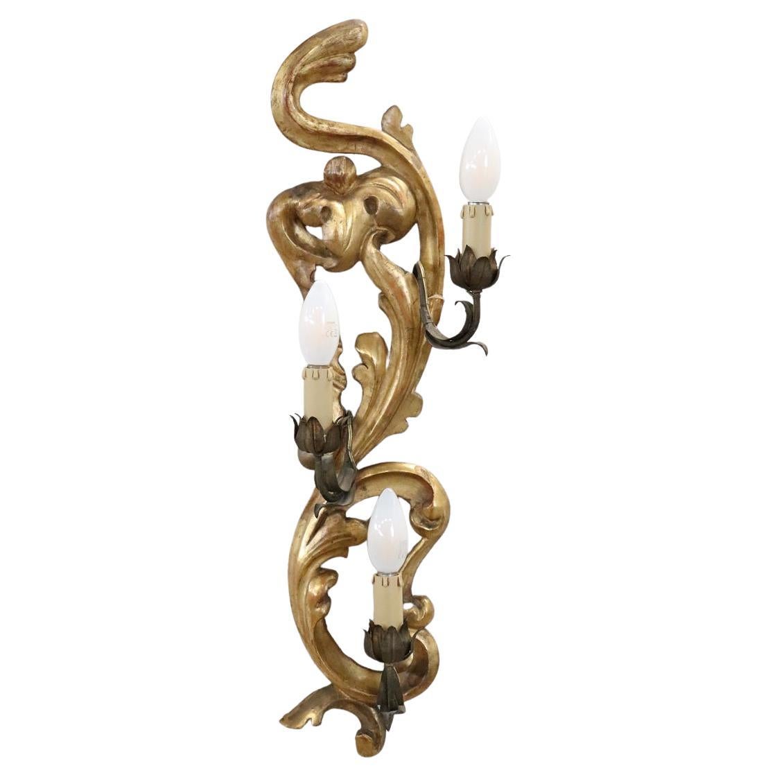 Carved and Gilded Wood Single Sconce with 3 Bulbs