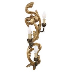 Carved and Gilded Wood Single Sconce with 3 Bulbs