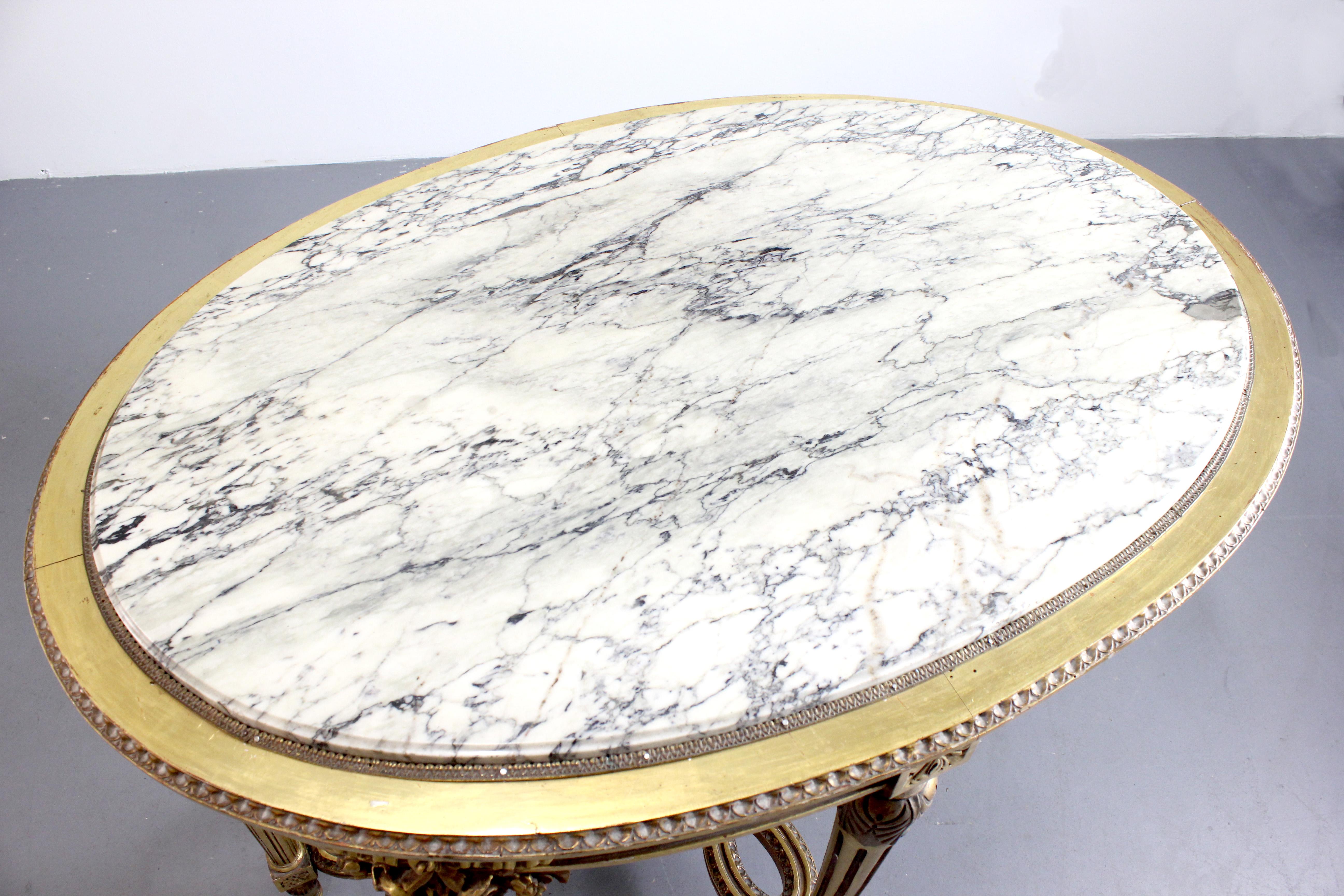 XIXe siècle Table en bois sculpté et doré avec plateau en marbre - 19e siècle - Louis XVI en vente