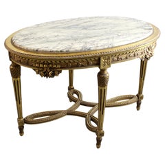 Table en bois sculpté et doré avec plateau en marbre - 19e siècle - Louis XVI