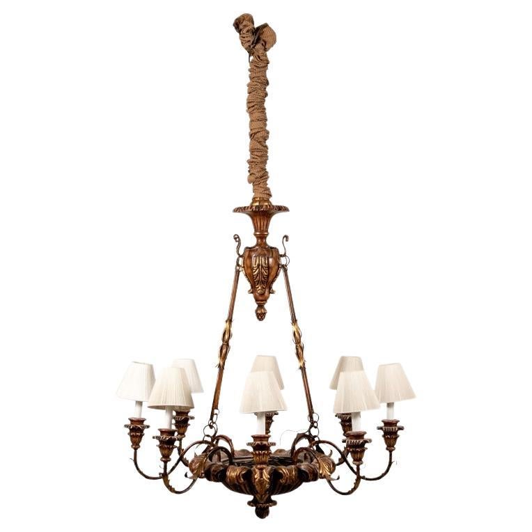 Carved And Gilt 8 Light Italian Made Chandelier