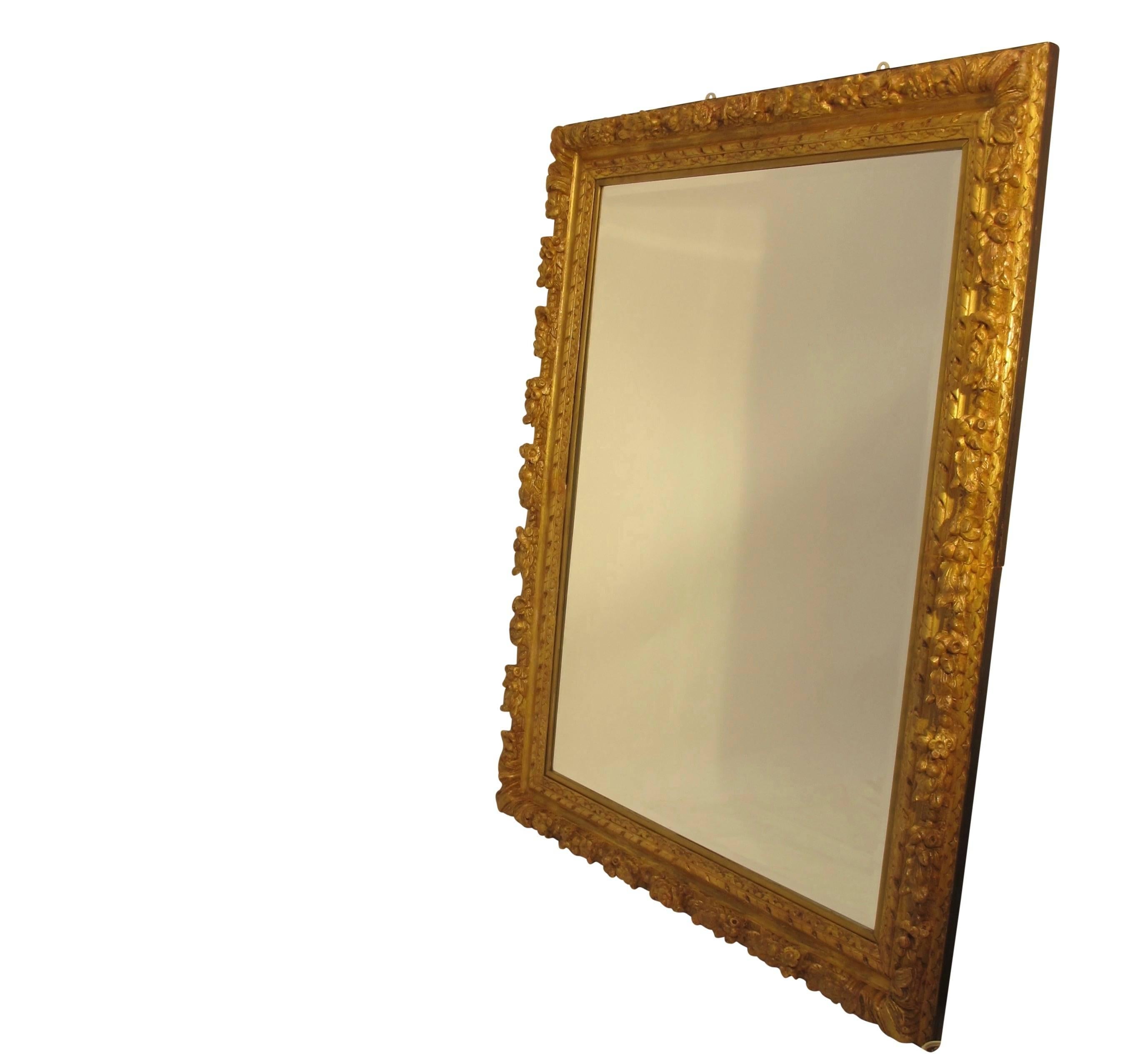 Carved and Gilt Frame with Beveled Mirror, Spanish, Late 18th Century In Excellent Condition In San Francisco, CA