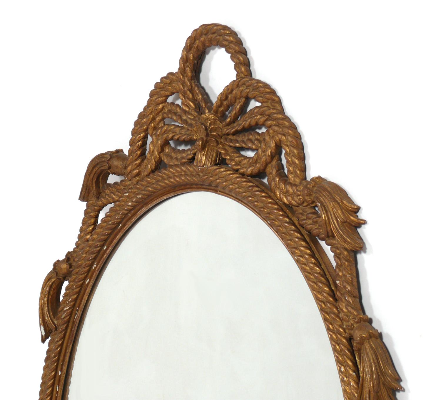 Hollywood Regency Miroir en corde sculpté et doré de l'hôtel Carlyle NYC 44.75 