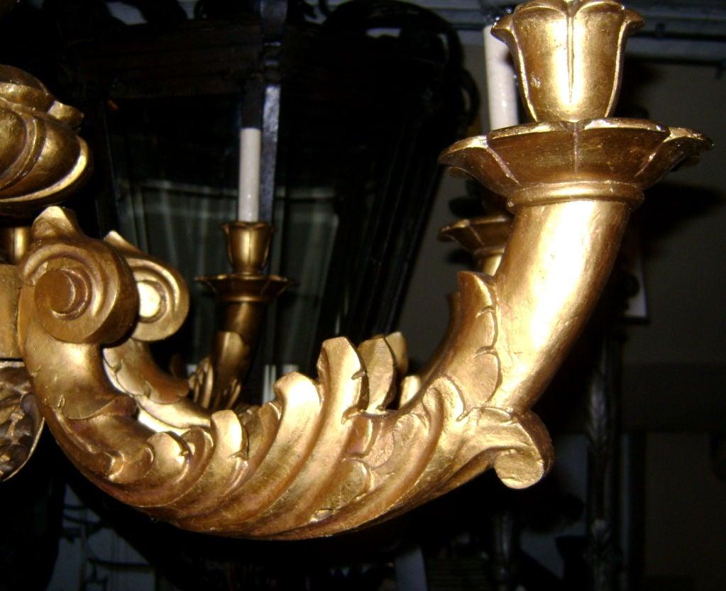 Giltwood Carved and Gilt Wood Chandelier For Sale