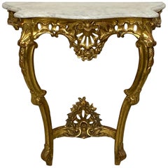 Carved and Giltwood Console Table with Marble Top, Italian, 19th Century