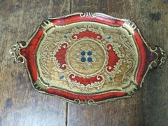 Carved and Gold and Red Painted Italian Sideboard Tray