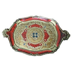 Carved and Gold and Red Painted Italian Sideboard Tray