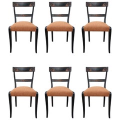 Carved and Golded Wood Neoclassical French Set of Six Chairs, 19th Century