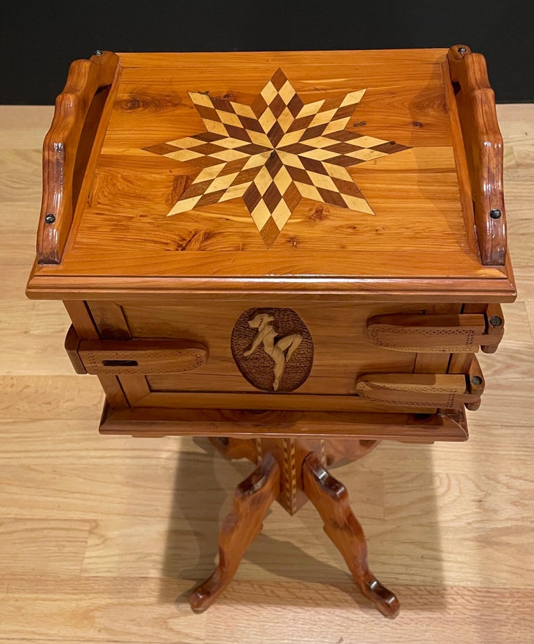 American Carved and Inlaid Art Deco Side Table For Sale
