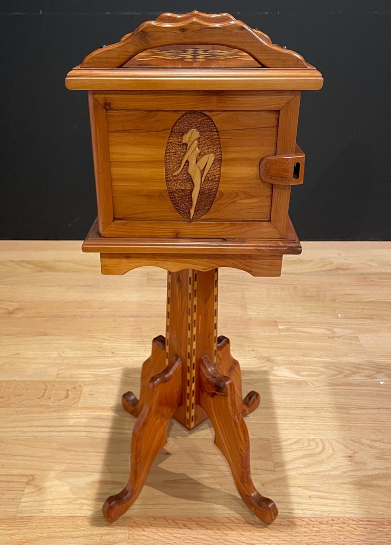 Hand-Carved Carved and Inlaid Art Deco Side Table For Sale