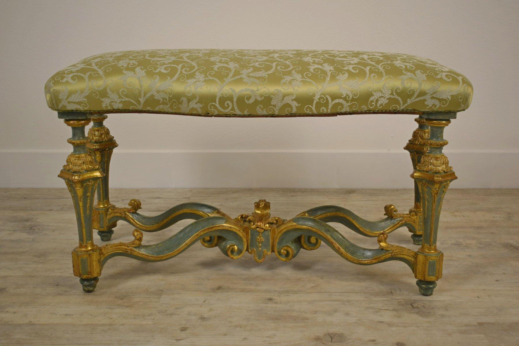 Italian 18th Century, Venetian lacquered and giltwood bench