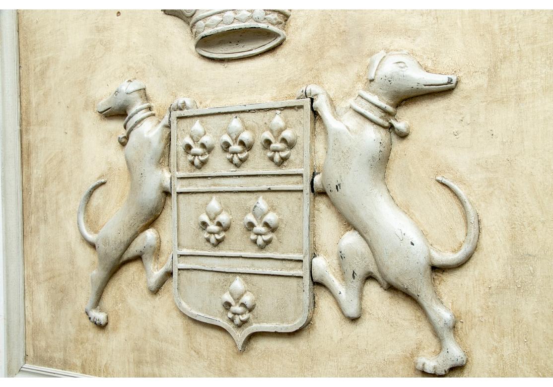 Carved And Paint Decorated Antique Heraldic Relief Panel  With Hounds For Sale 3
