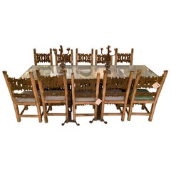 18th Century Italian Gilt Dining Table w Eight Chair Suite. Carved and Painted.