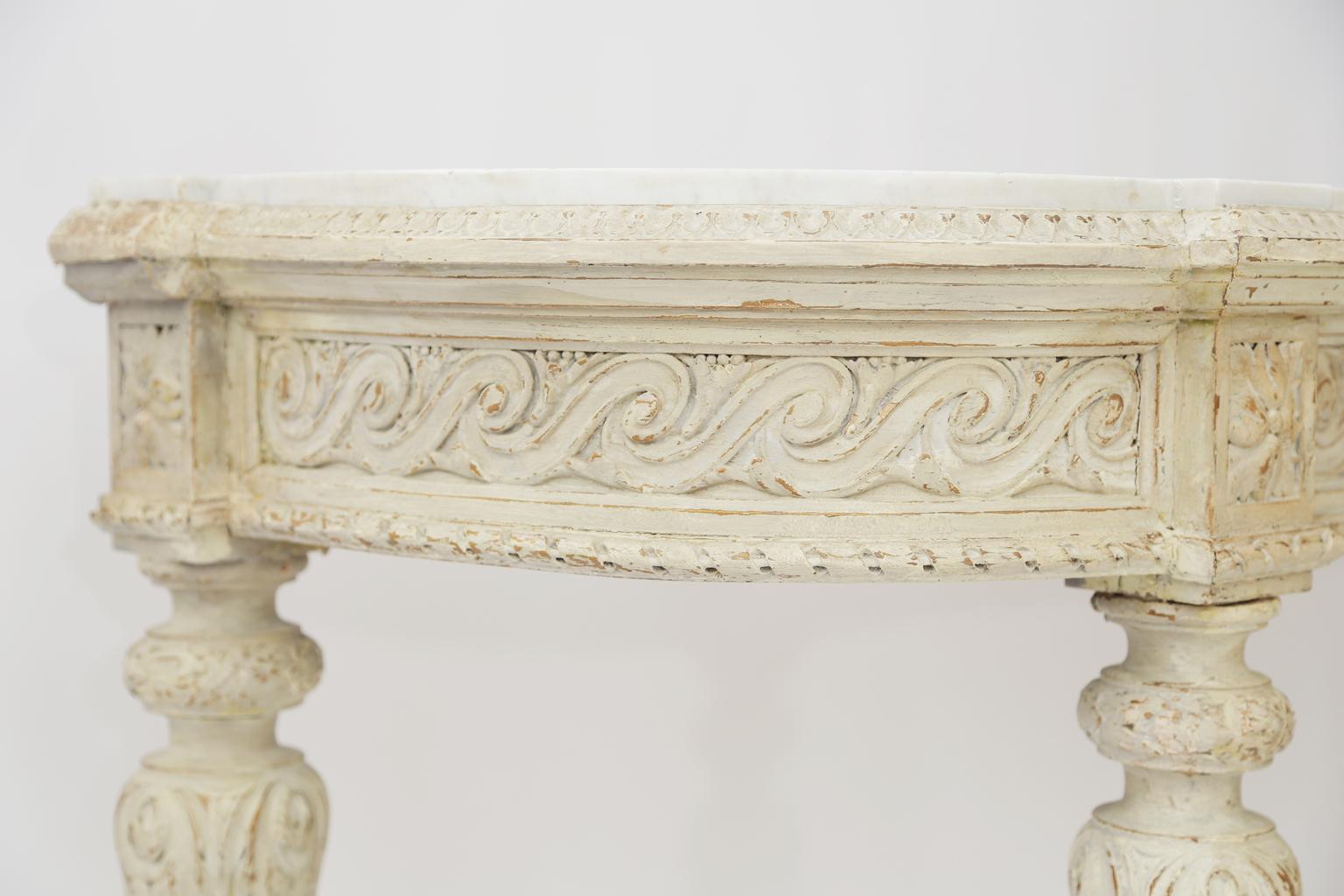 Carved and Painted 19th Century Belgian Console Table with Carrara Marble Top For Sale 5