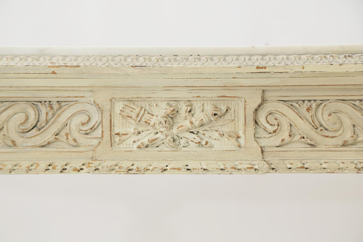 Carved and Painted 19th Century Belgian Console Table with Carrara Marble Top In Good Condition For Sale In West Palm Beach, FL