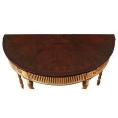 Carved and Painted Adam Style Demi Lune Console with Gilt Detail