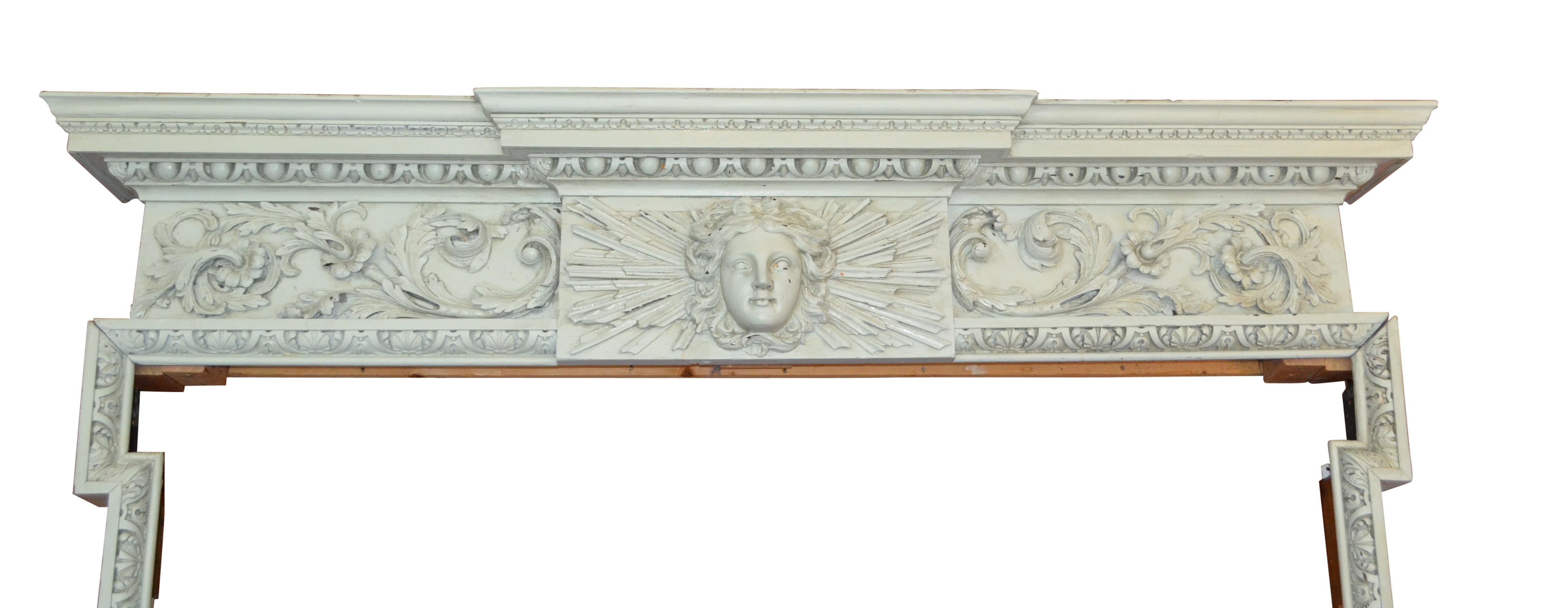 Georgian Carved and Painted Pinewood, 18 Century Fireplace Mantle or Chimneypiece For Sale