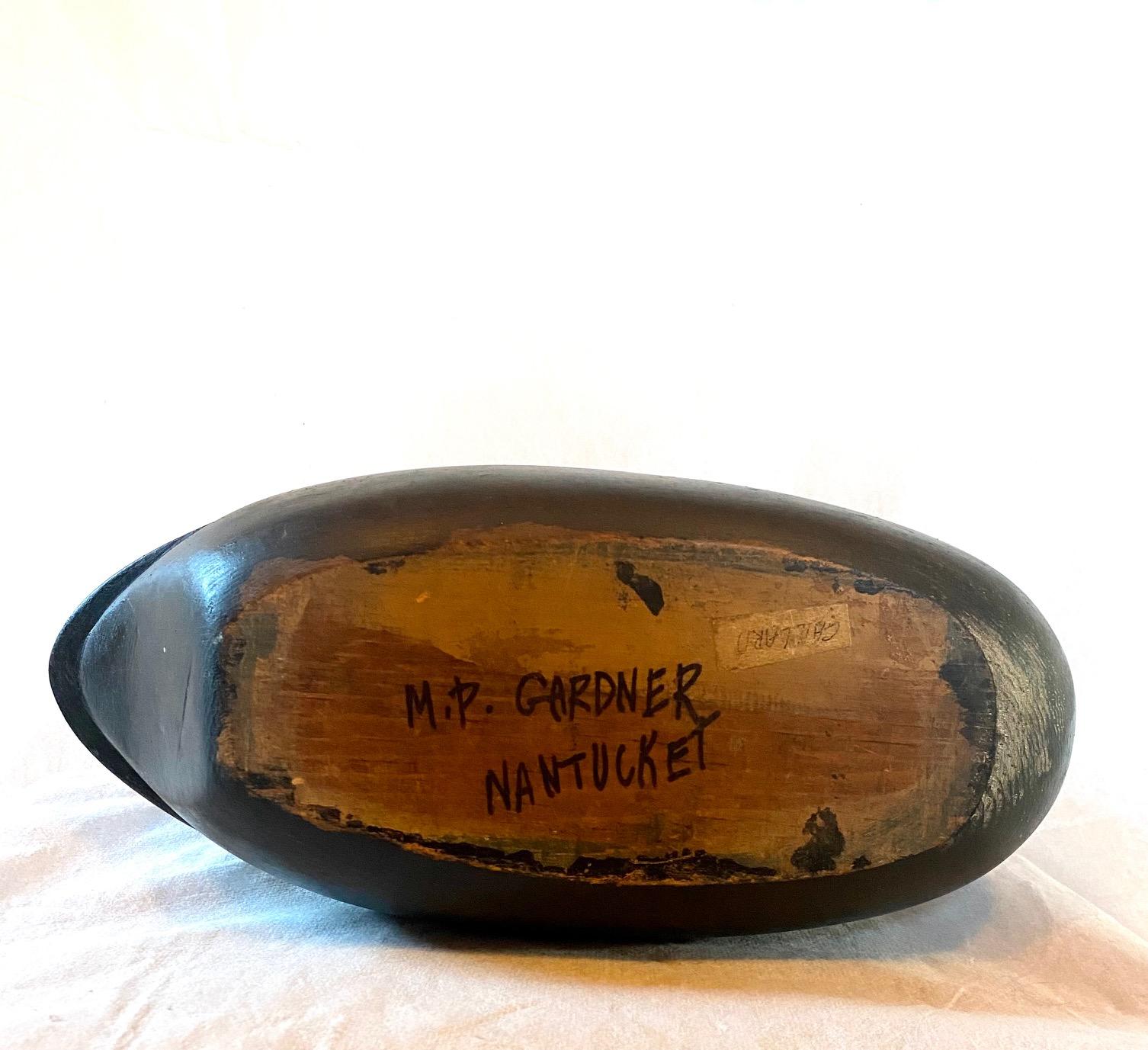 American Carved and Painted Black Duck Decoy, by Pat Gardner, Nantucket, circa 1960s For Sale