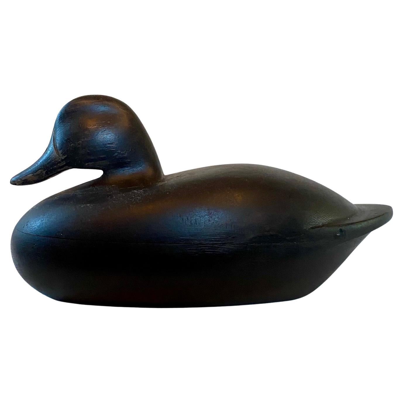 Carved and Painted Black Duck Decoy, by Pat Gardner, Nantucket, circa 1960s For Sale