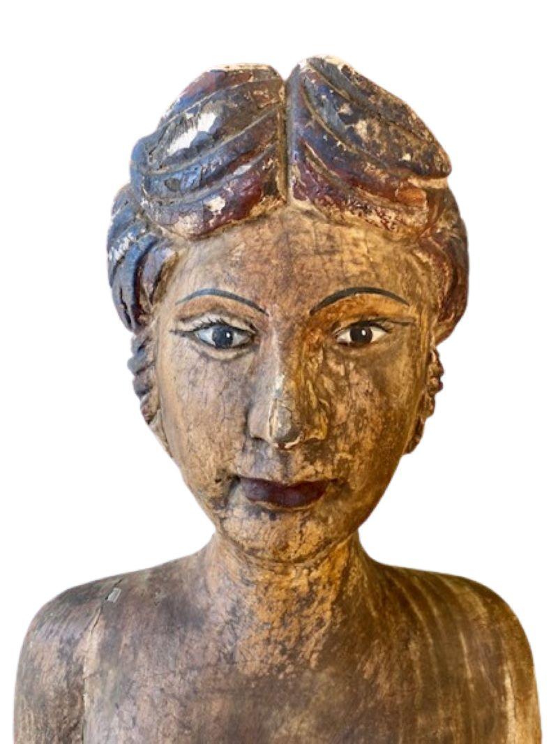 Folk Art Carved and Painted Bust from French Indonesia
