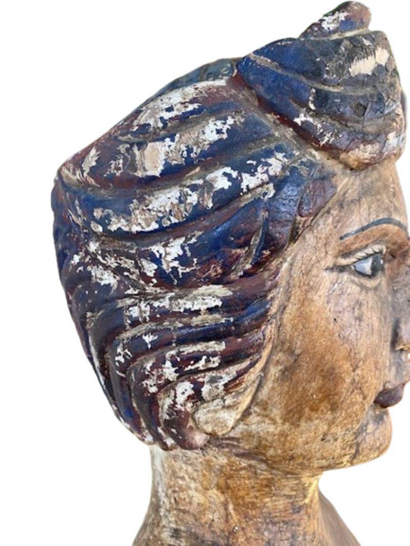 Southeast Asian Carved and Painted Bust from French Indonesia