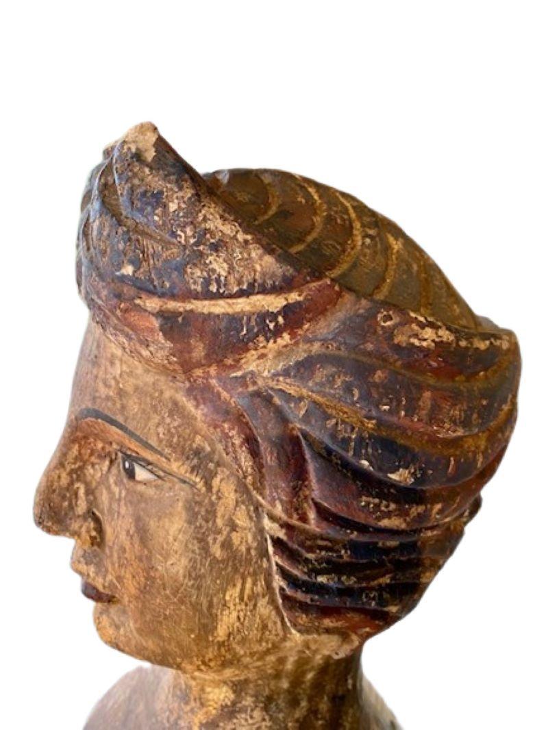 Hand-Carved Carved and Painted Bust from French Indonesia