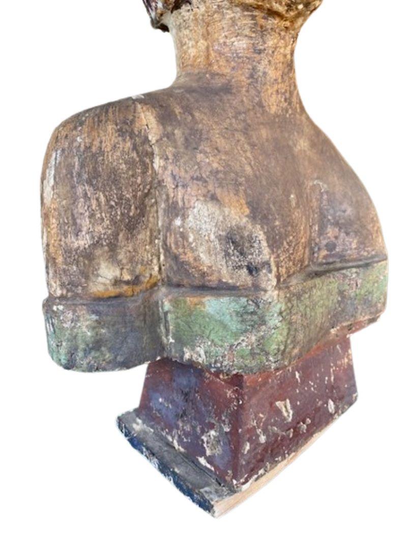 20th Century Carved and Painted Bust from French Indonesia