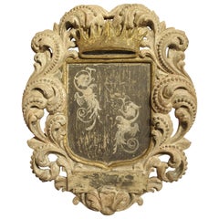 Carved and Painted Cartouche Plaque from Italy