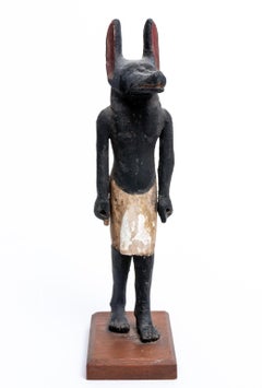 Carved and Painted Cedar Anubis Ancient Egyptian Statue