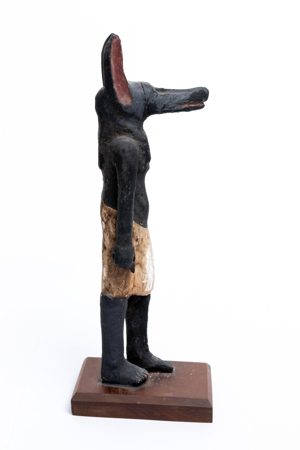 Carved and Painted Cedar Anubis Ancient Egyptian Statue In Good Condition In Stamford, CT