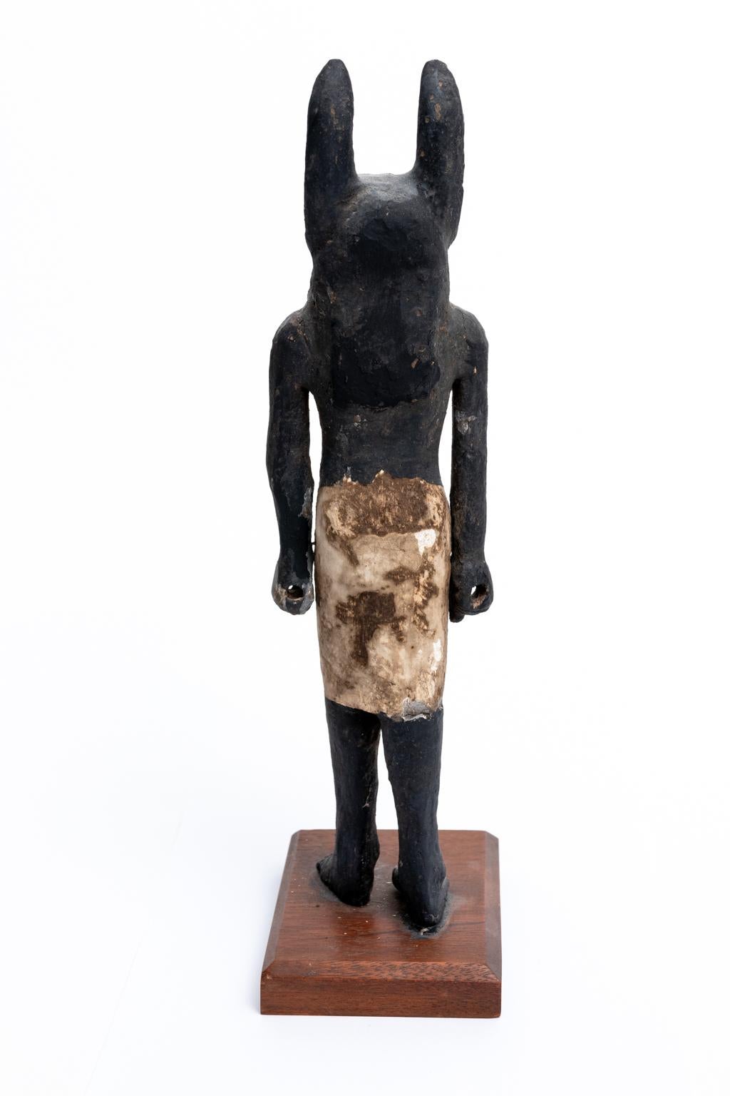 18th Century and Earlier Carved and Painted Cedar Anubis Ancient Egyptian Statue