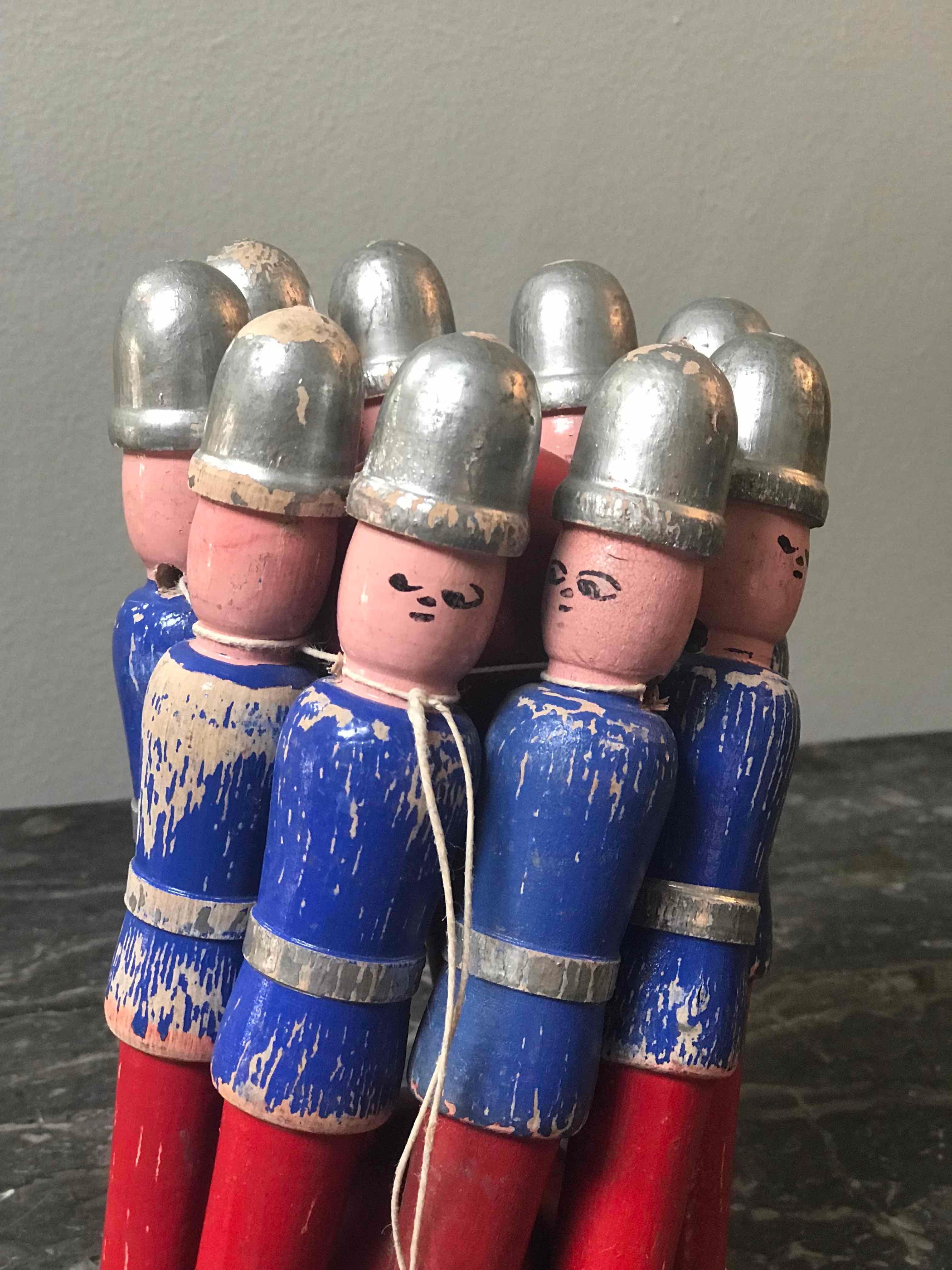 Carved and Painted Children's Toy Skittle Game Set from England Circa 1940 In Distressed Condition In Los Angeles, CA