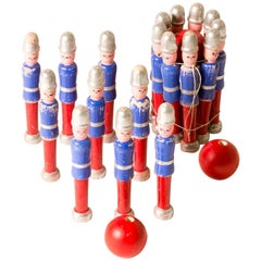 Carved and Painted Children's Toy Skittle Game Set from England Circa 1940