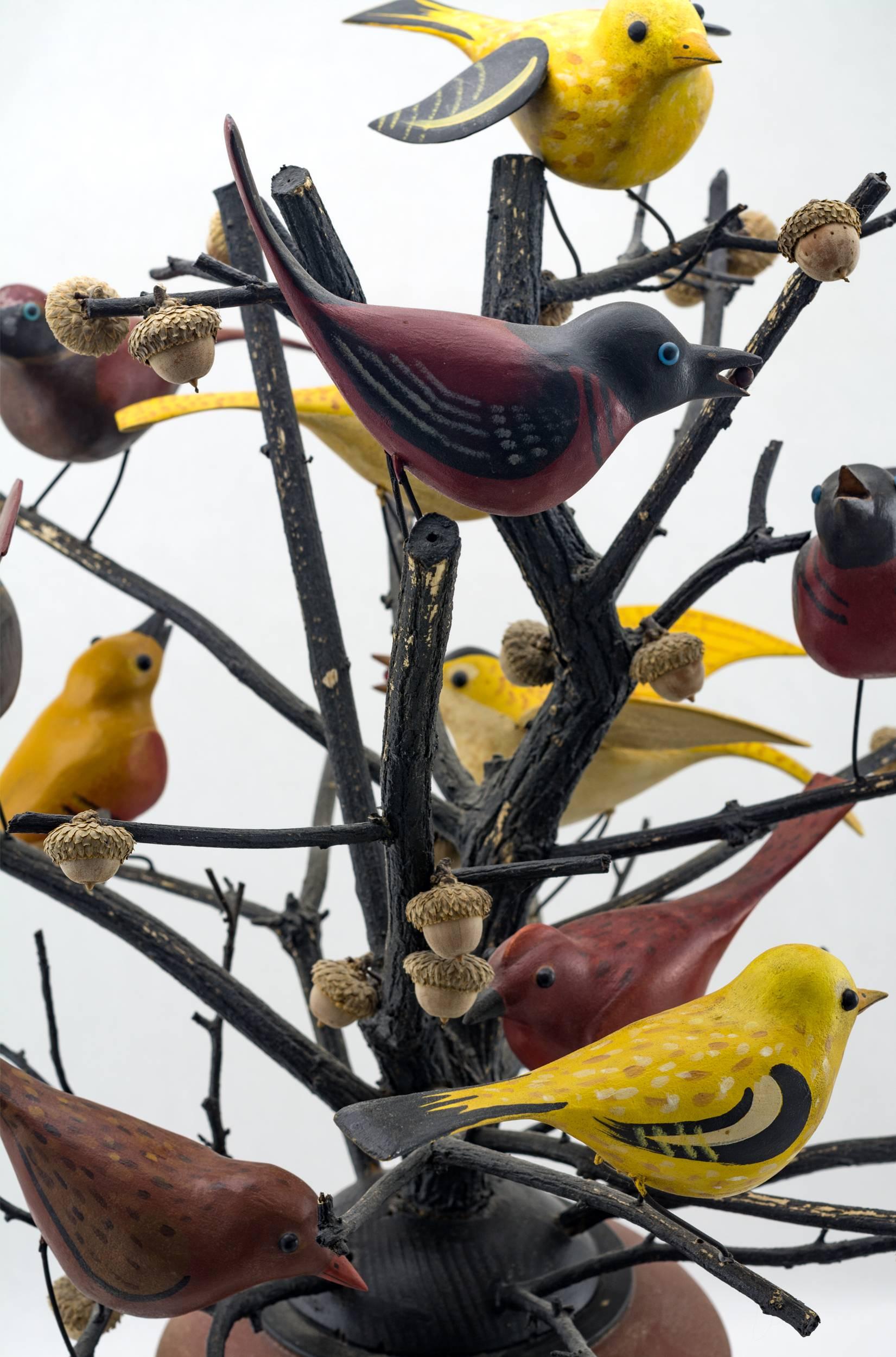 Carved and Painted Colorful Bird Tree In Excellent Condition In Nantucket, MA