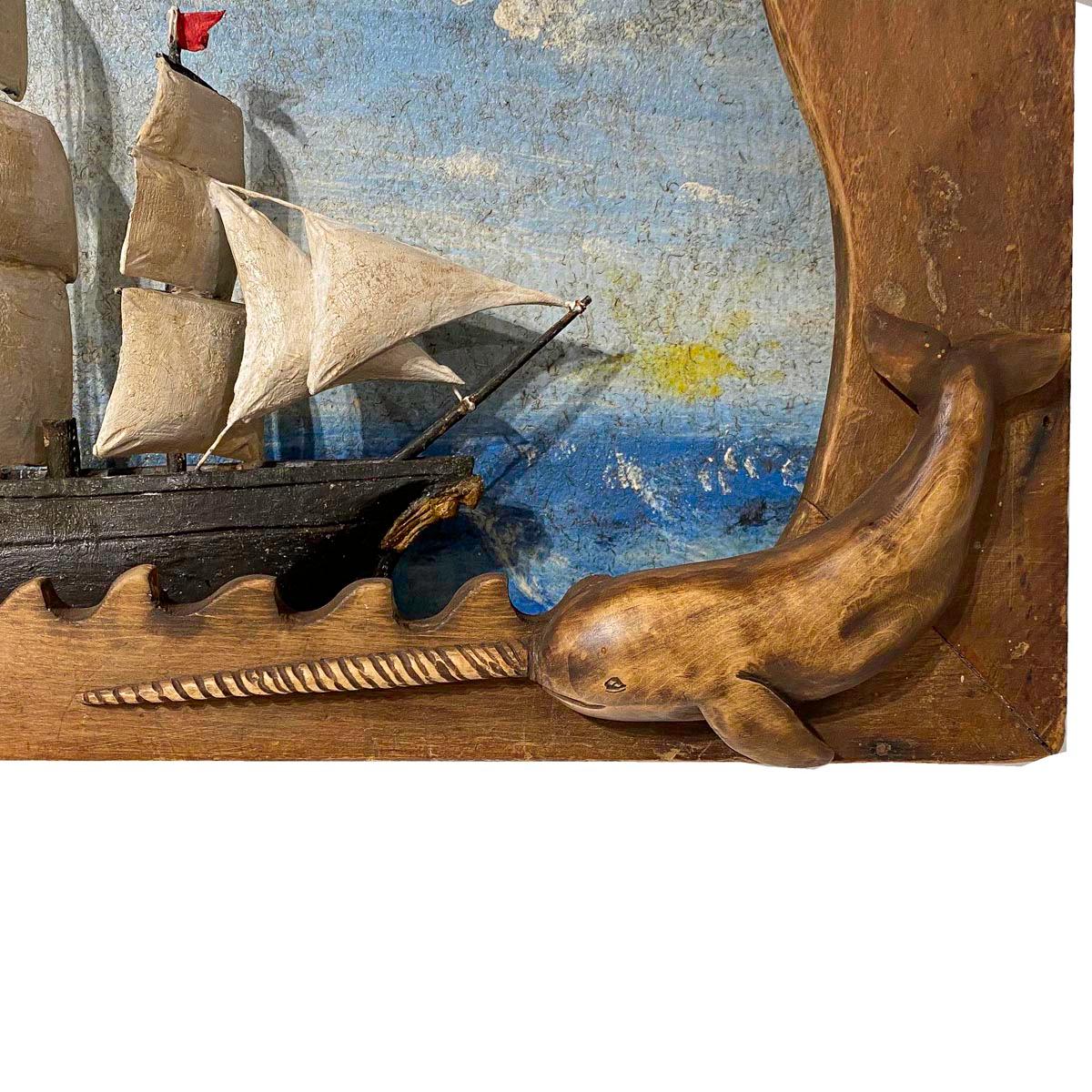 Carved and Painted Double Diorama of a Whaleship and Whaleboat by Frank Finney In New Condition In Nantucket, MA