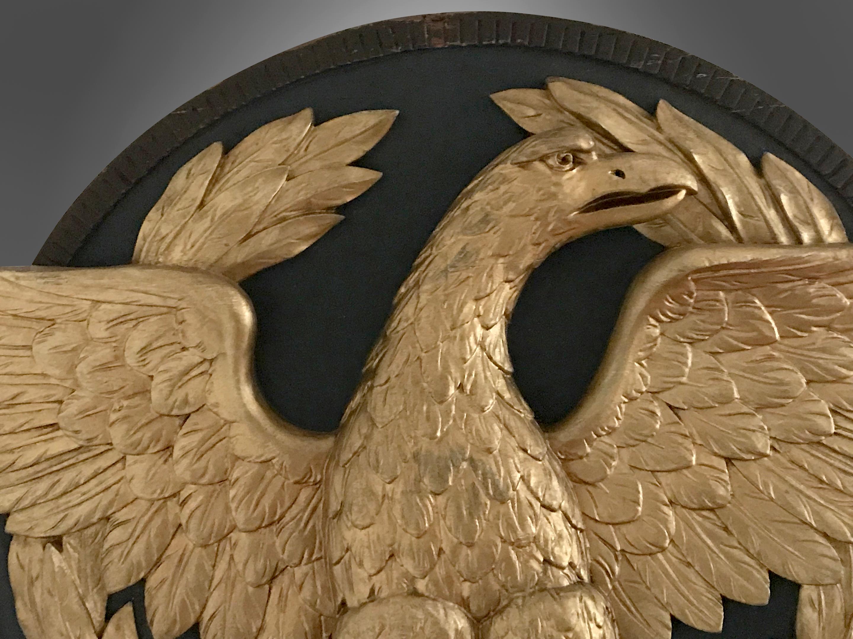 Folk Art Carved and Painted Eagle Roundel