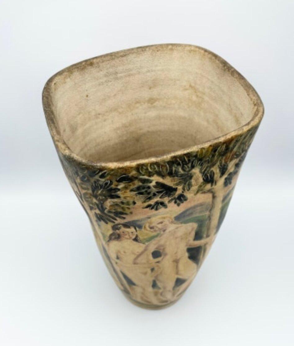 Modern Carved and Painted Equestrian Vase by Marcello Fantoni For Sale