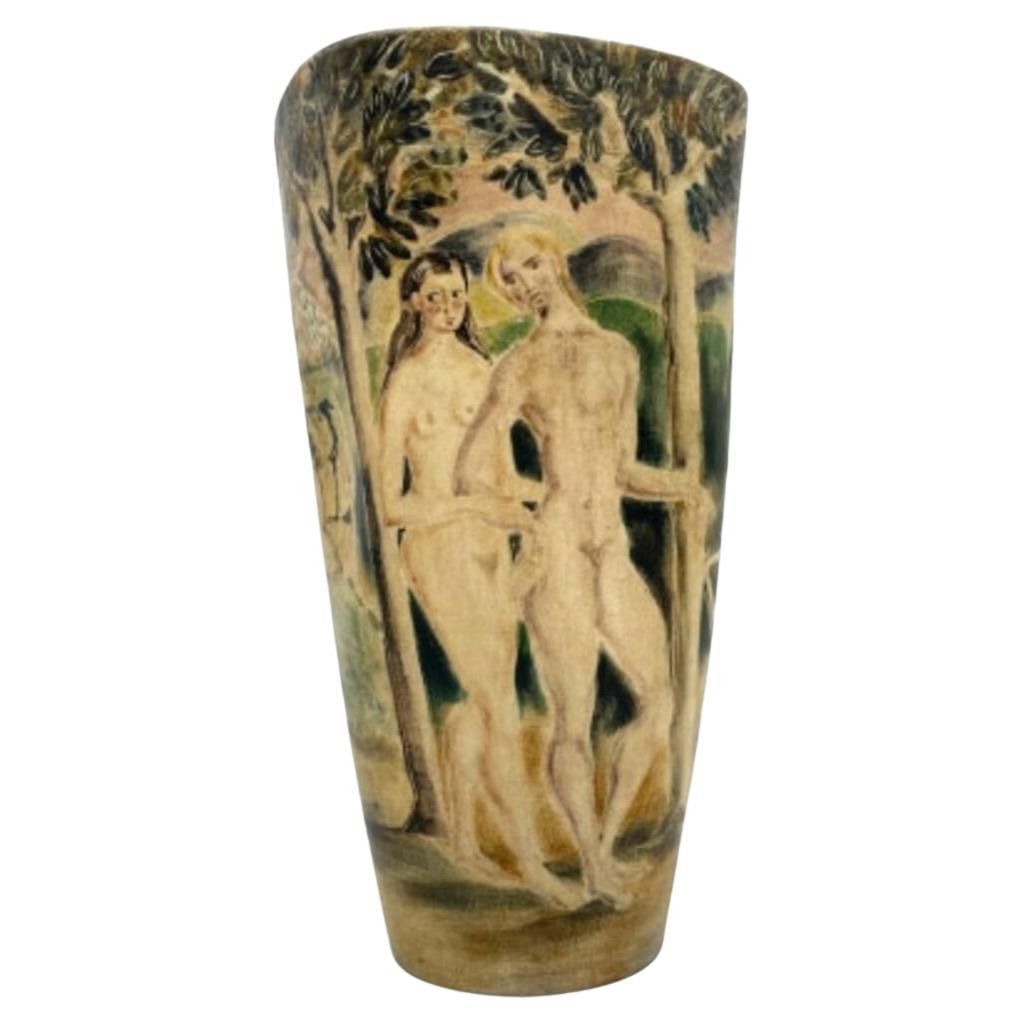 Carved and Painted Equestrian Vase by Marcello Fantoni For Sale