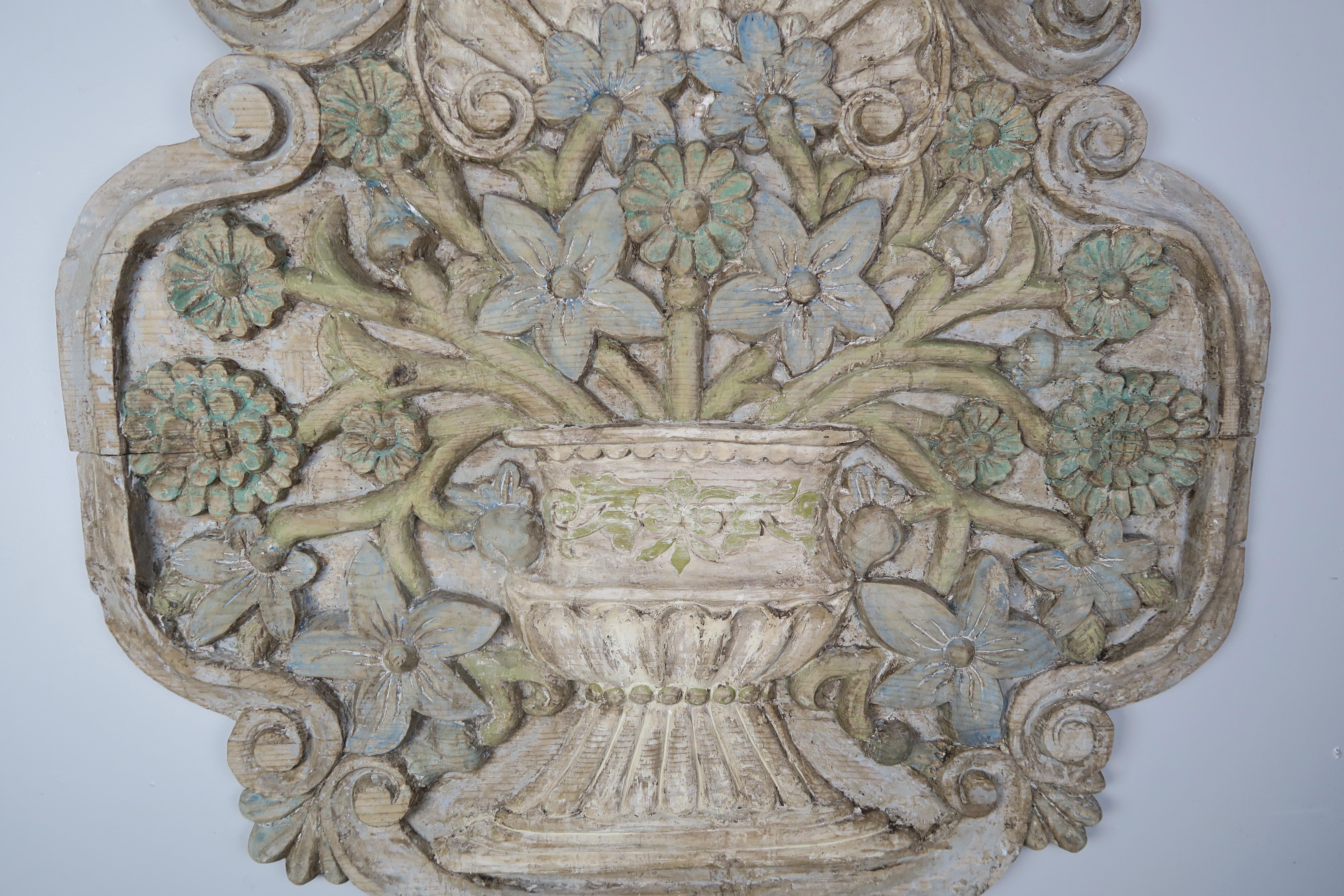 Carved and Painted Floral Wall Hanging, circa 1900 3