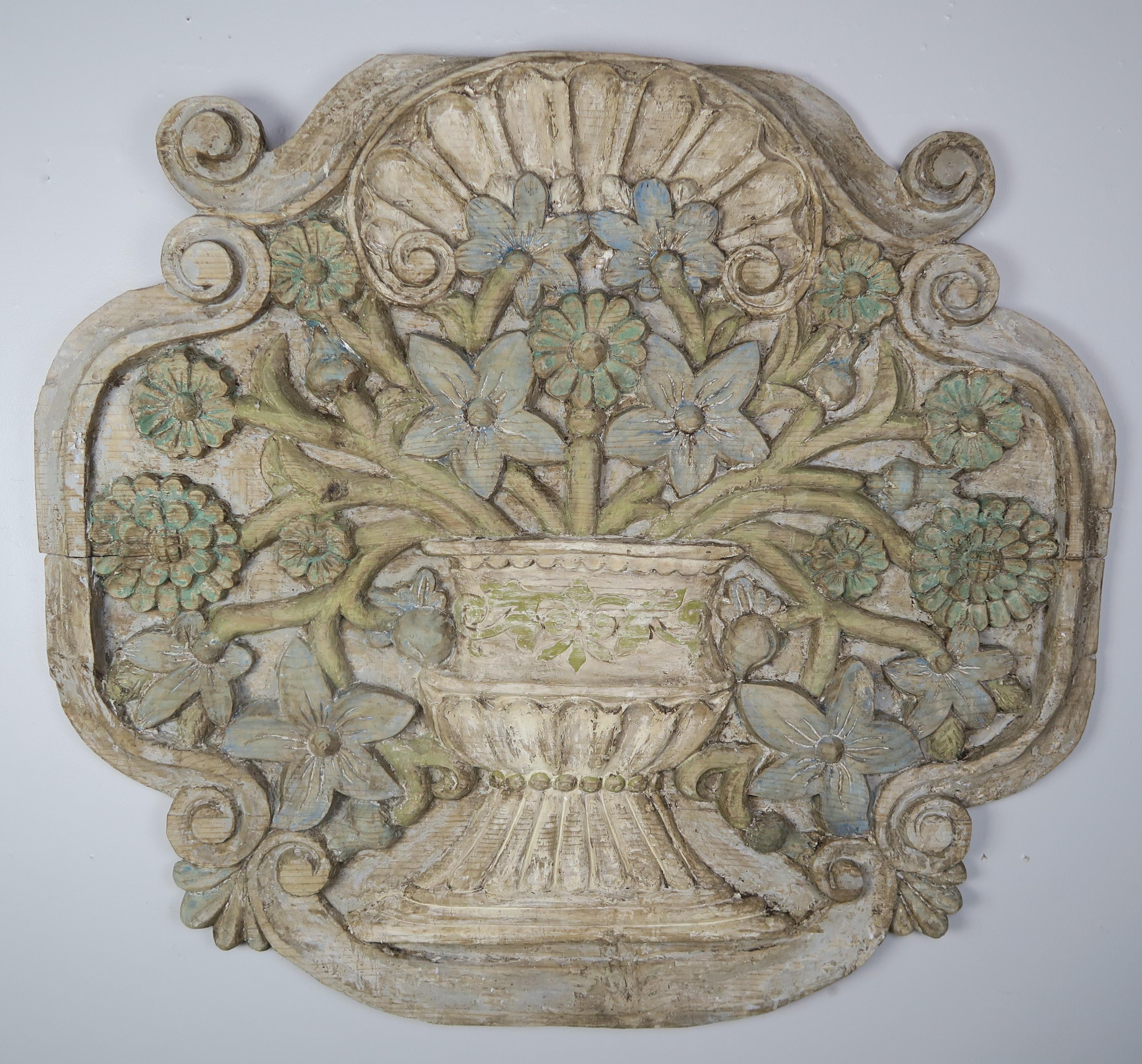 Carved and Painted Floral Wall Hanging, circa 1900 5