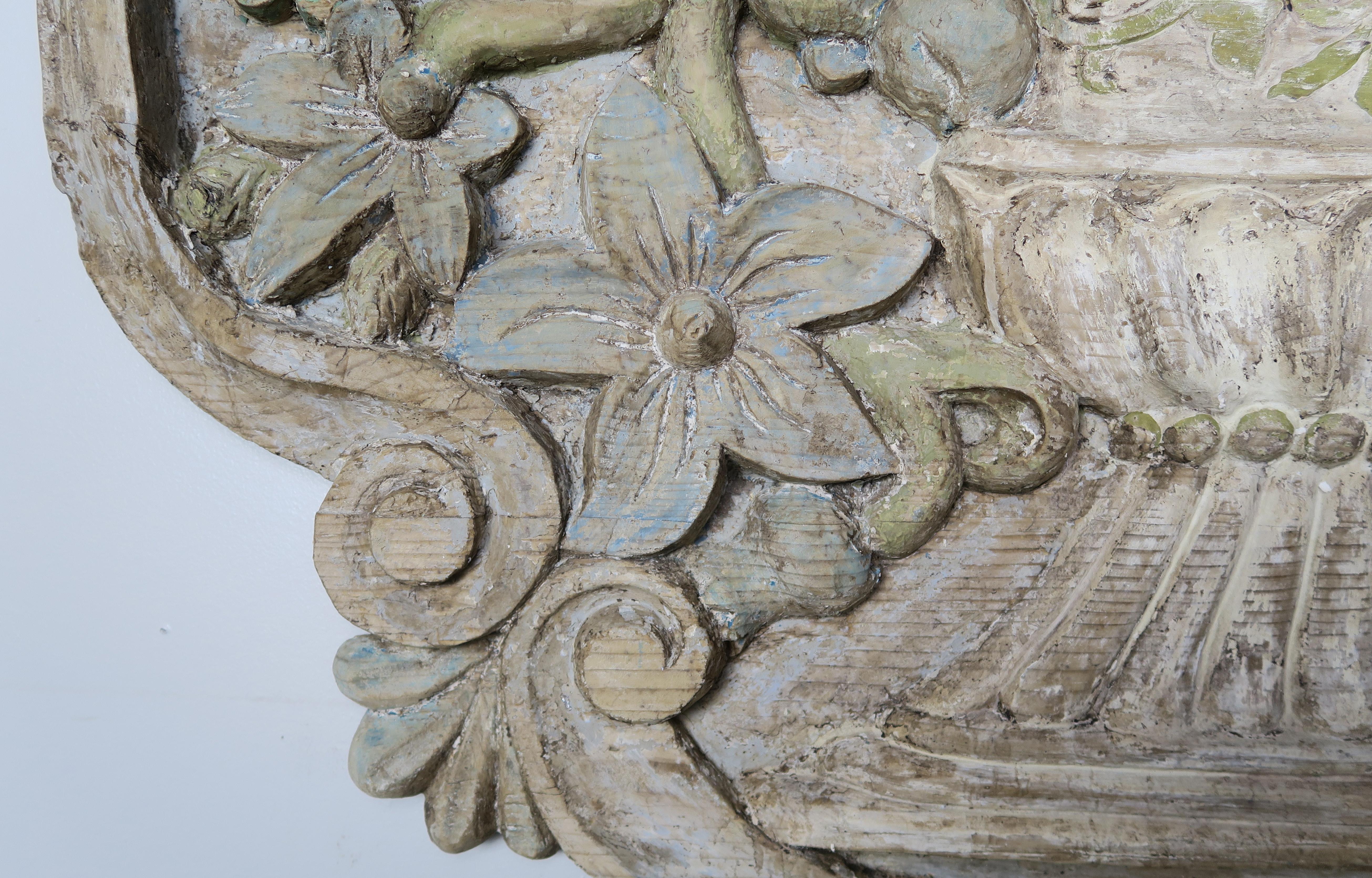 Early 20th Century Carved and Painted Floral Wall Hanging, circa 1900