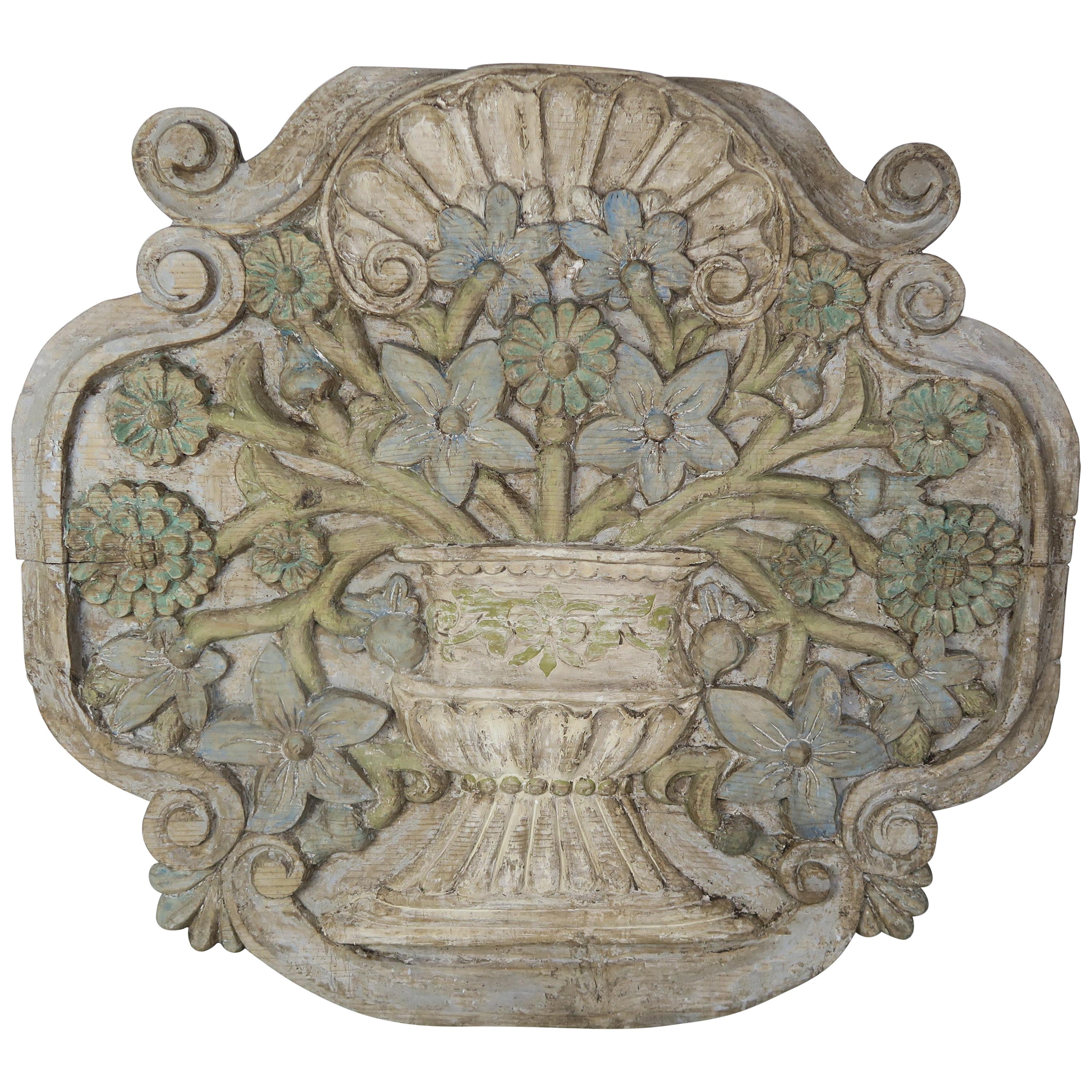 Carved and Painted Floral Wall Hanging, circa 1900
