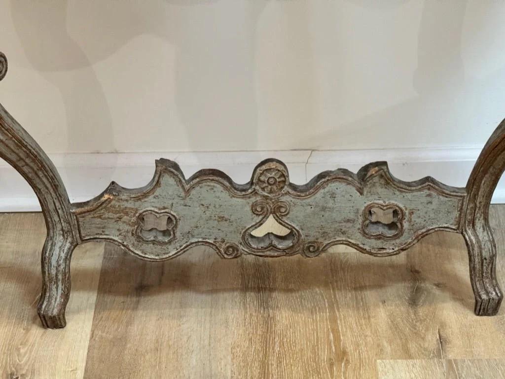 Marble Carved and painted French or Italian Console table with faux marble top