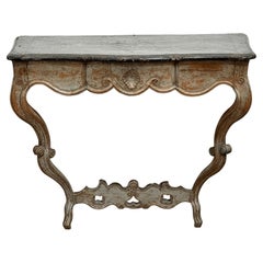 Antique Carved and painted French or Italian Console table with faux marble top