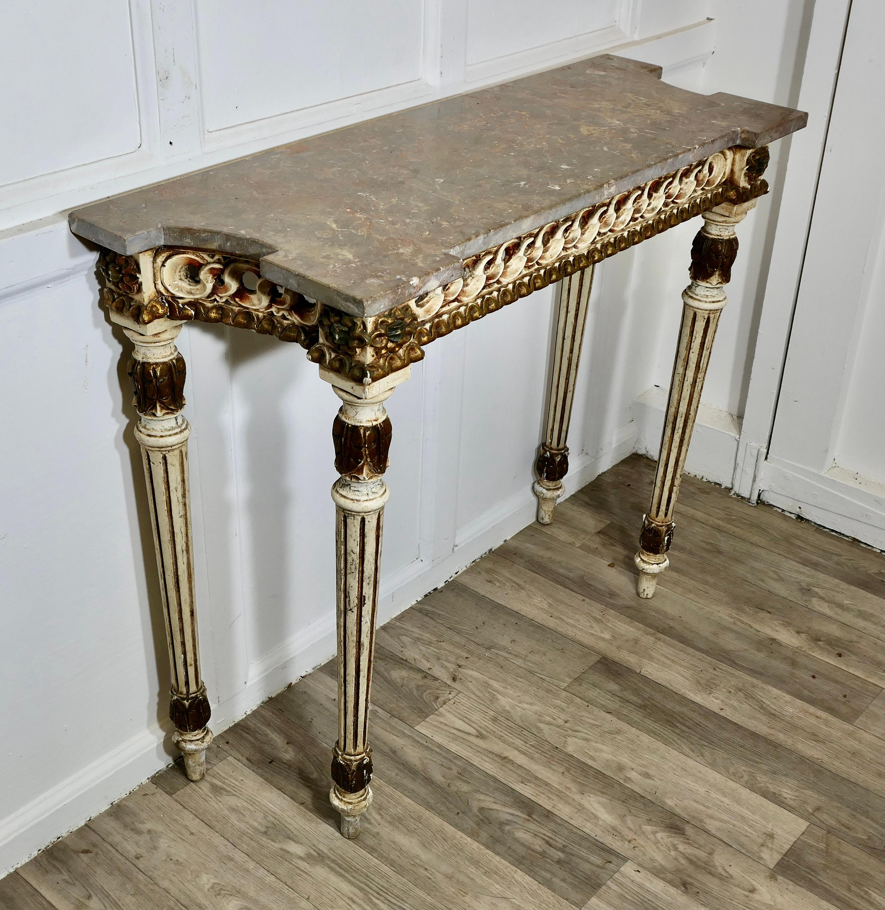 19th Century Carved and Painted French Style Console or Hall Table For Sale