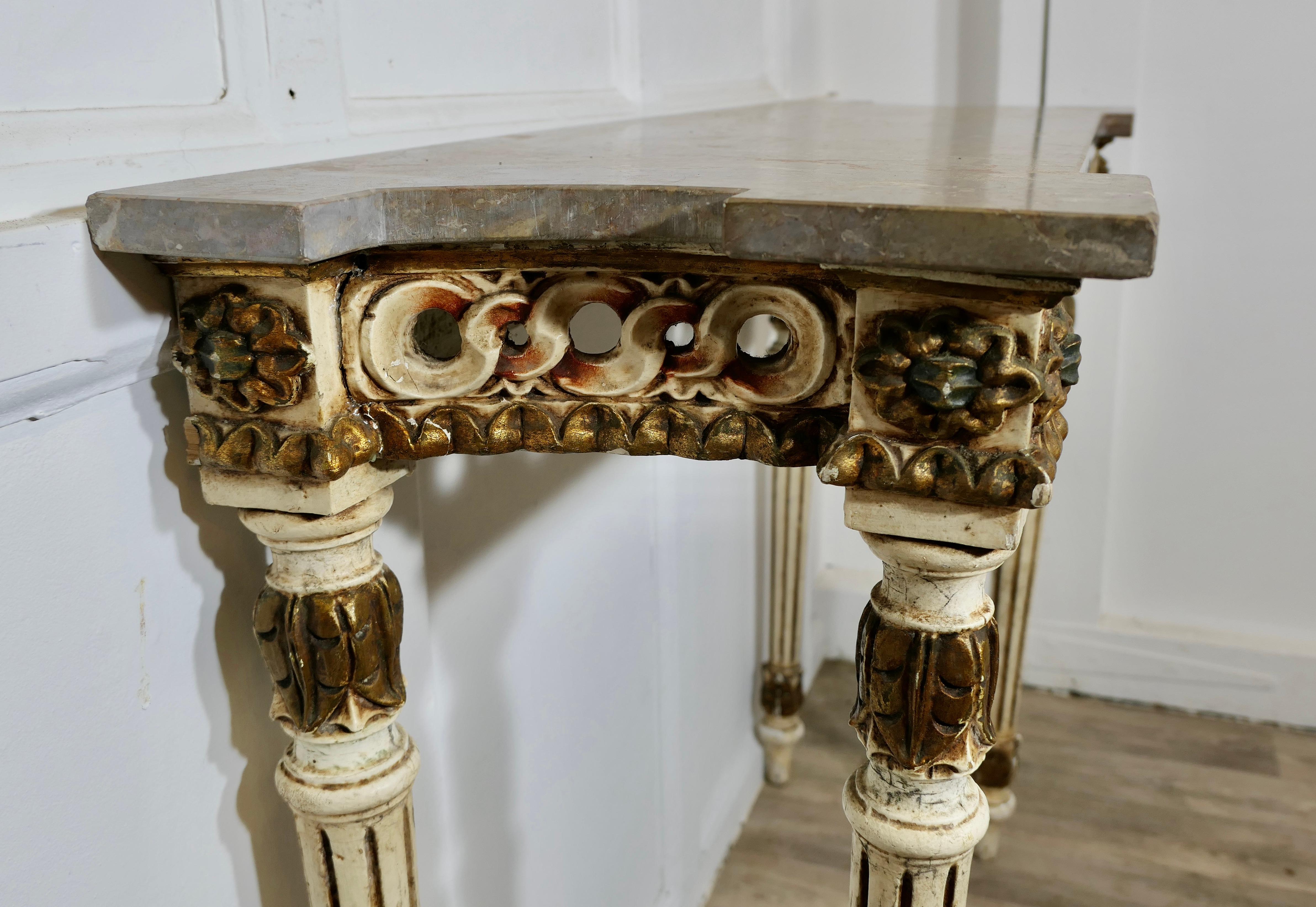Marble Carved and Painted French Style Console or Hall Table For Sale