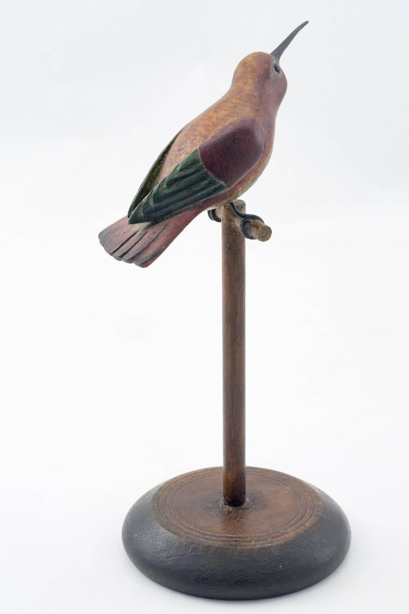 American Carved and Painted Humming Bird on Perch