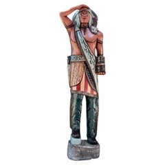 Carved and Painted Life Sized Folk-Art Cigar Store Native American Sculpture