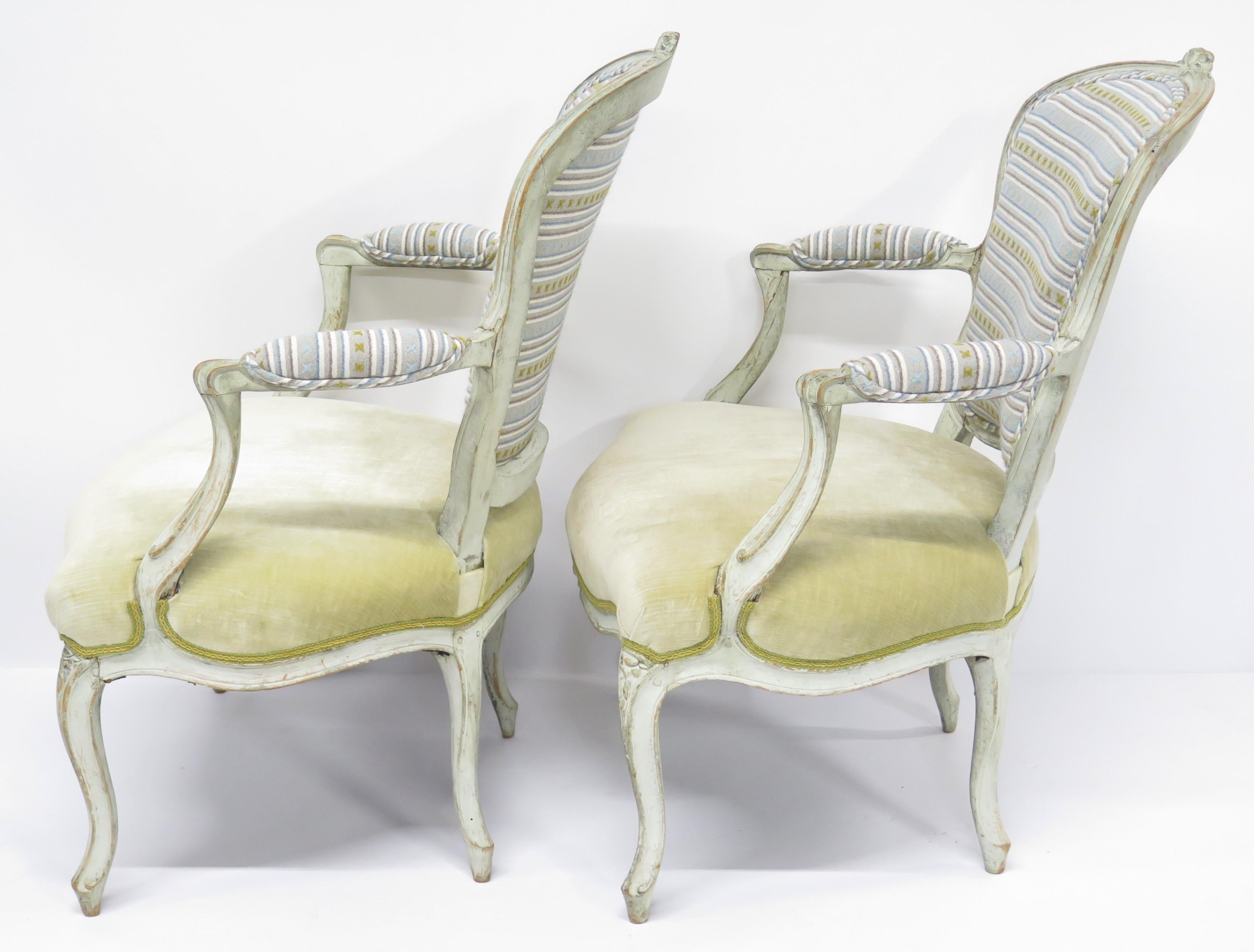 Carved and Painted Louis XV Fauteuils In Good Condition For Sale In Dallas, TX