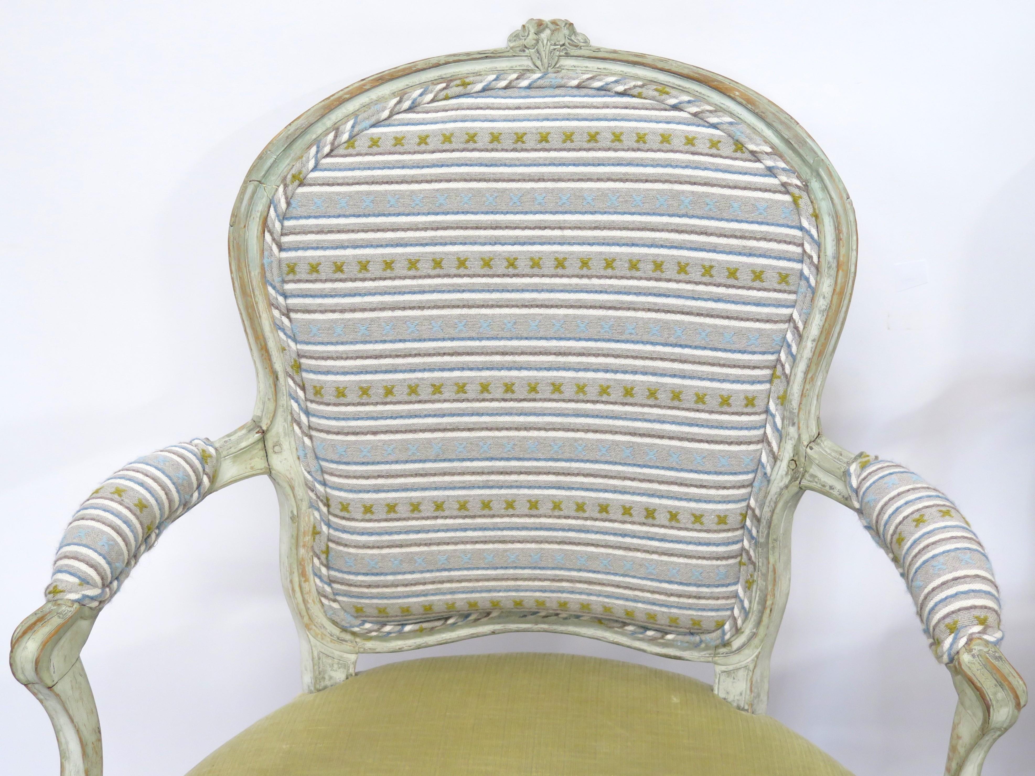 18th Century and Earlier Carved and Painted Louis XV Fauteuils For Sale
